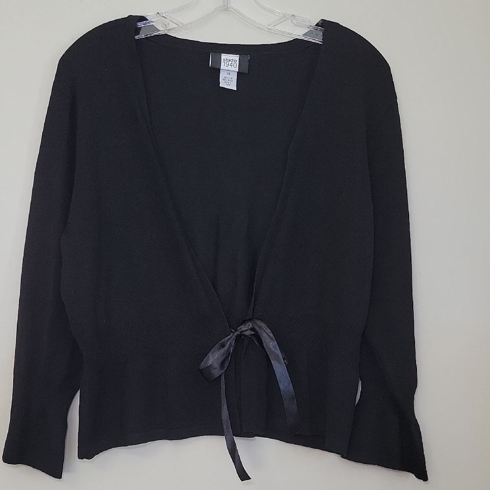 Studio 1940‎ Cardigan Black Ribbon Tie Front Flare Sleeves Size 14 Whimsygoth